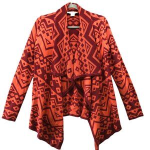 Staring at Stars Western Cardigan Womens S Orange Burgundy Aztec Open Front